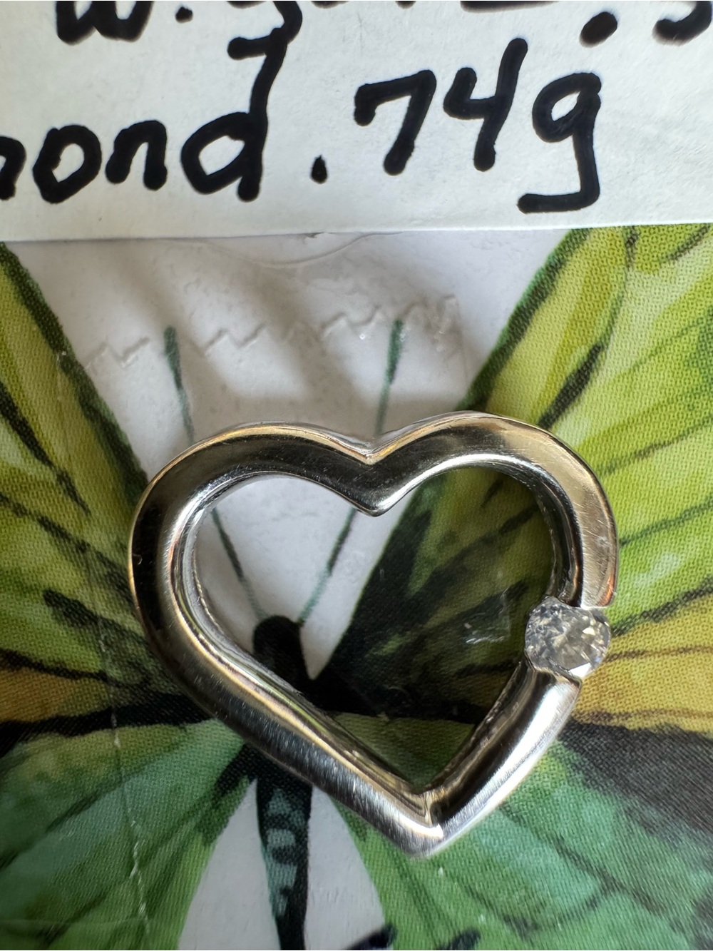 10k white gold and authentic diamond Heart Pendant stamped and acid tested
